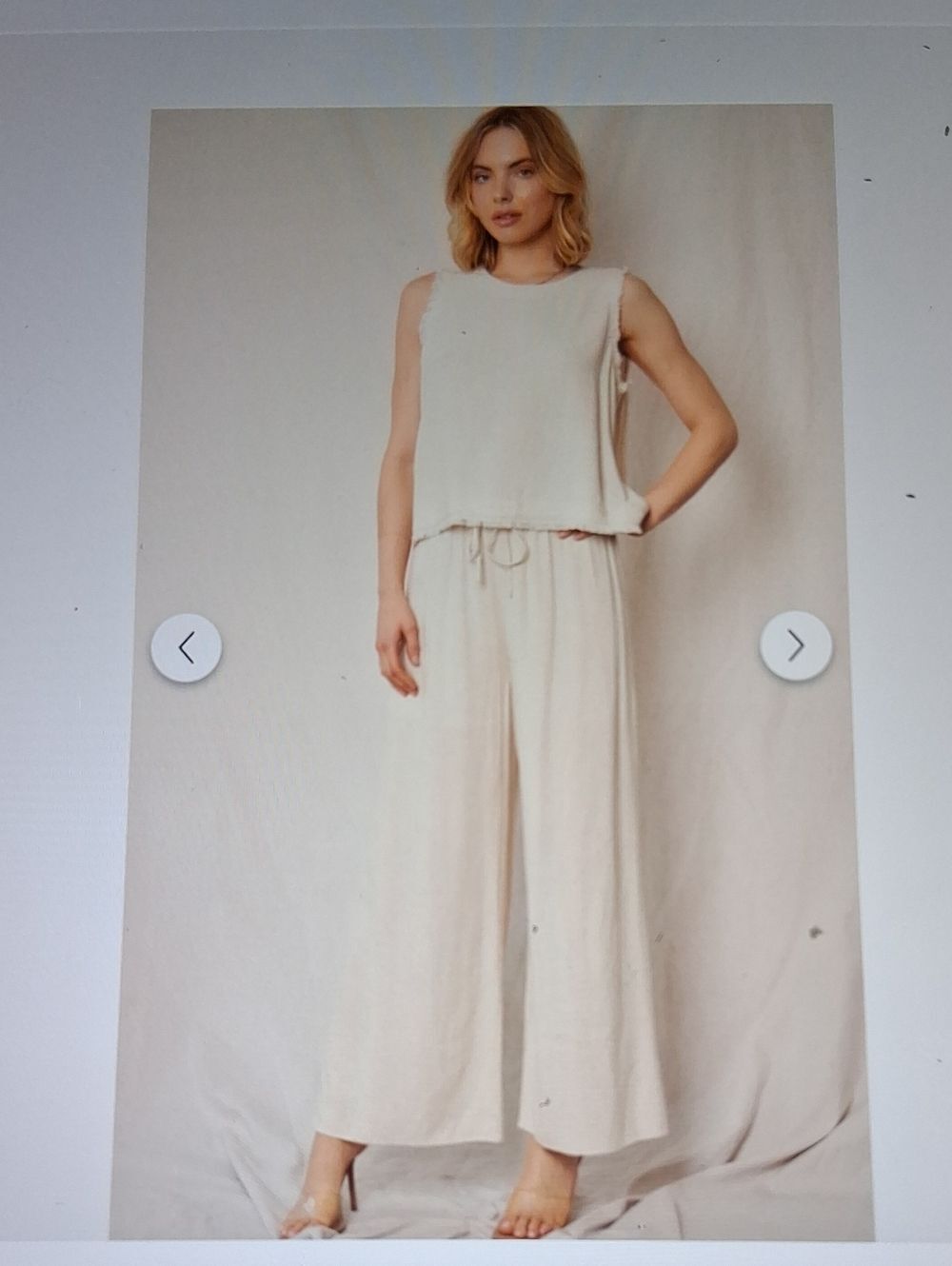 En Creme Elastic Waistband Linen Wide Leg Pant Black Medium New With Tags
